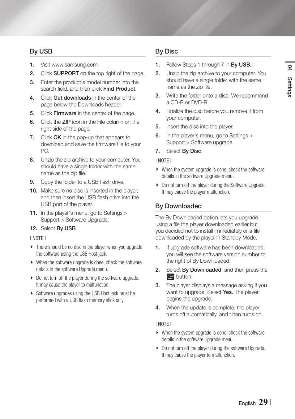 By usb, By disc, By downloaded | Samsung BD-E5900-ZA User Manual | Page 29 / 57