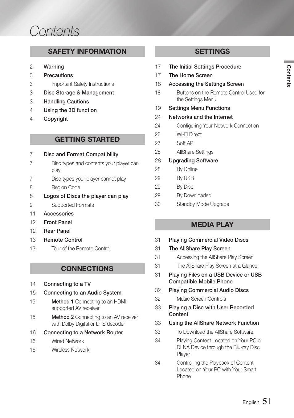 Samsung BD-E5900-ZA User Manual | Page 5 / 57