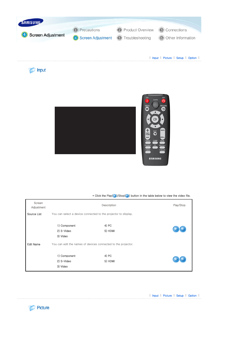 Input, Picture | Samsung SPD300BX-XAA User Manual | Page 25 / 39