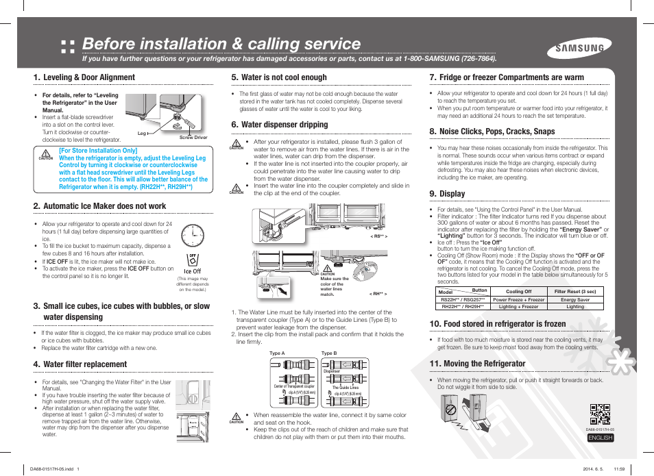 Samsung RSG257AABP-XAA User Manual | 2 pages