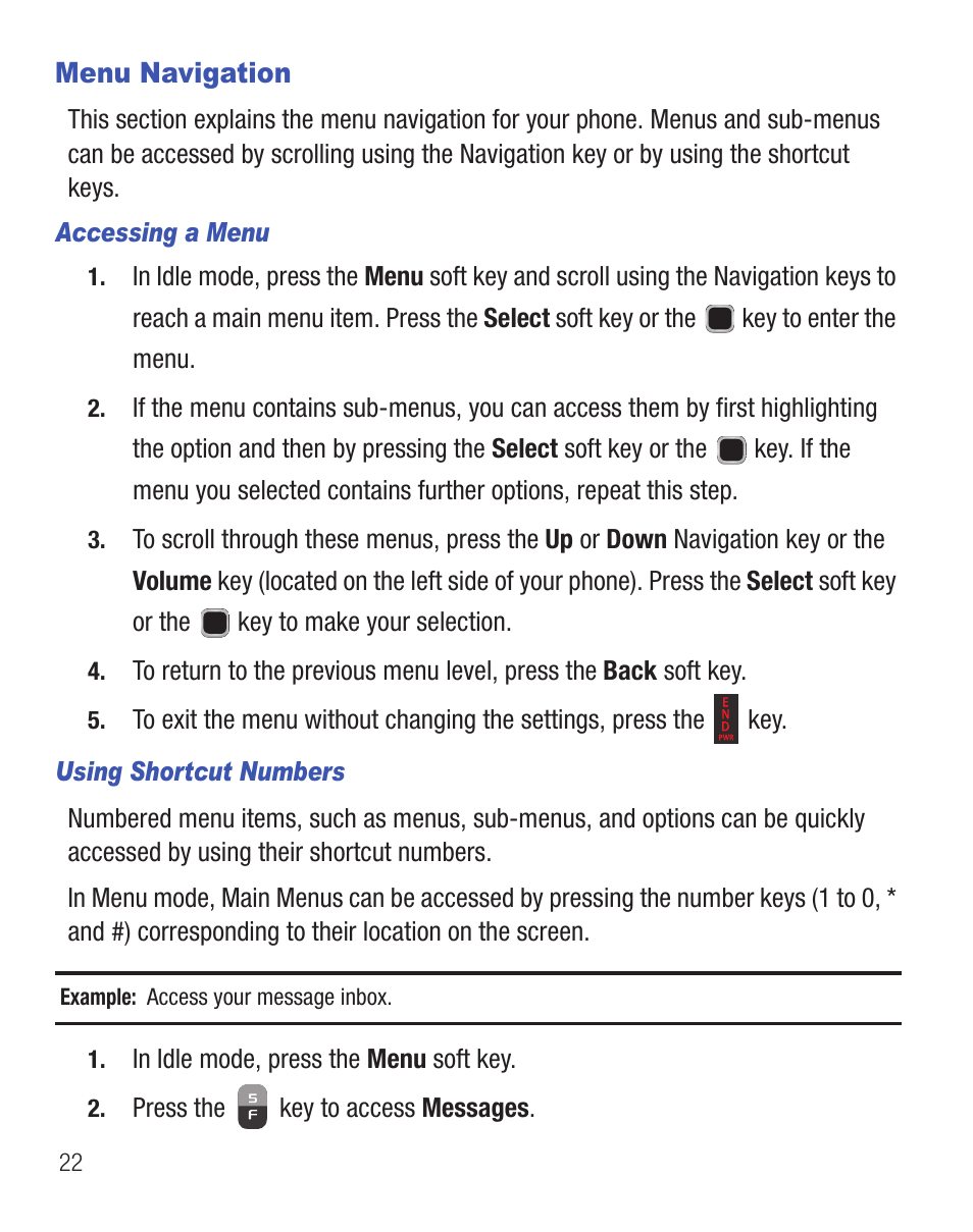 Menu navigation | Samsung SGH-S390CSATFN User Manual | Page 26 / 151