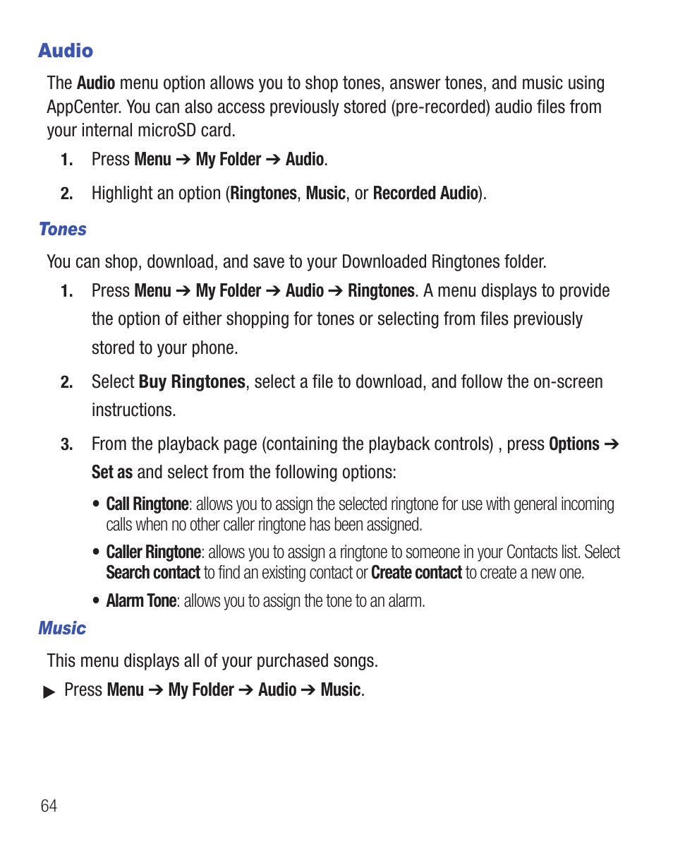 Audio | Samsung SGH-S390CSATFN User Manual | Page 68 / 151