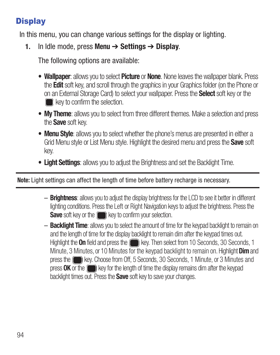 Display | Samsung SGH-S390CSATFN User Manual | Page 98 / 151