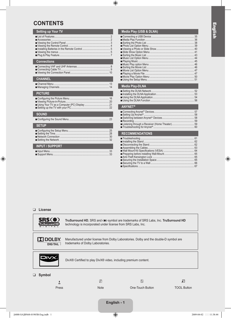 Samsung UN40B6000VFUZA User Manual | Page 3 / 153