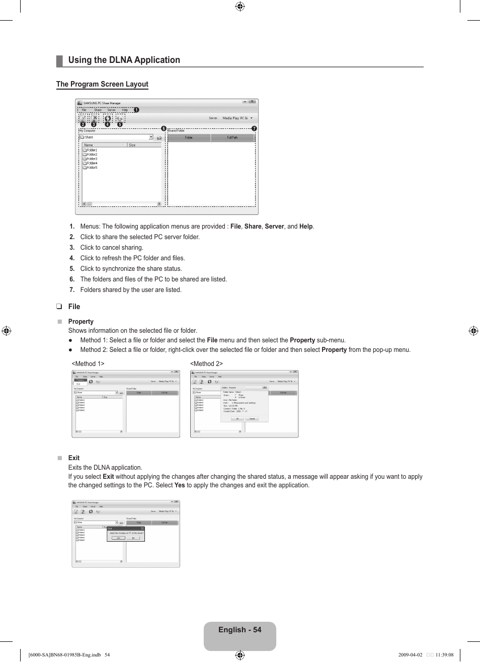 Using the dlna application | Samsung UN40B6000VFUZA User Manual | Page 56 / 153