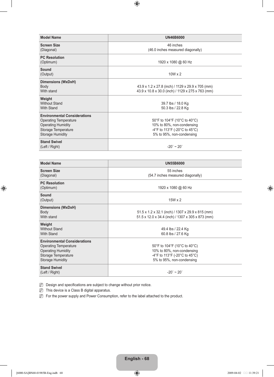 Samsung UN40B6000VFUZA User Manual | Page 70 / 153