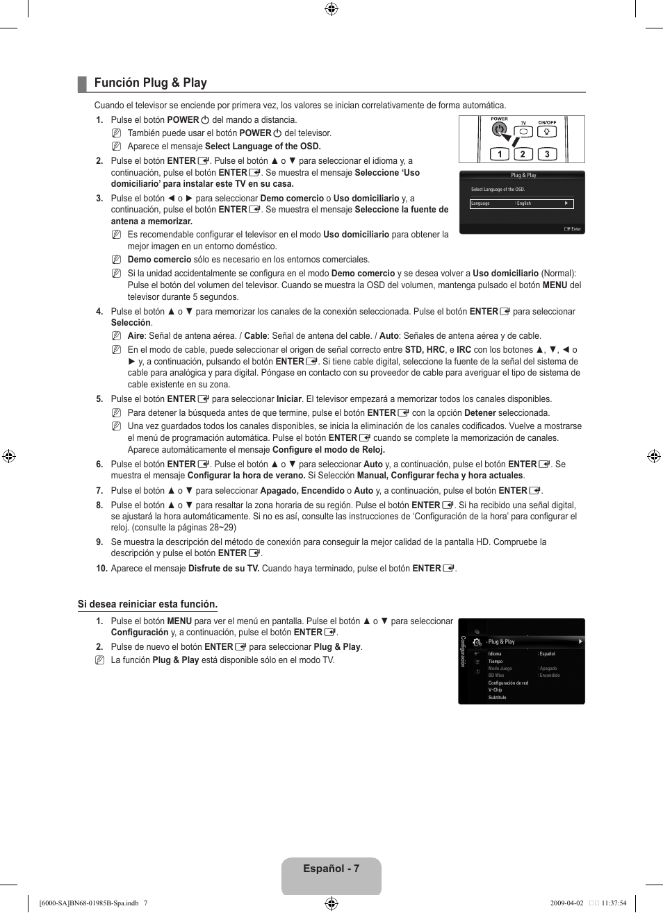 Función plug & play | Samsung UN40B6000VFUZA User Manual | Page 91 / 153