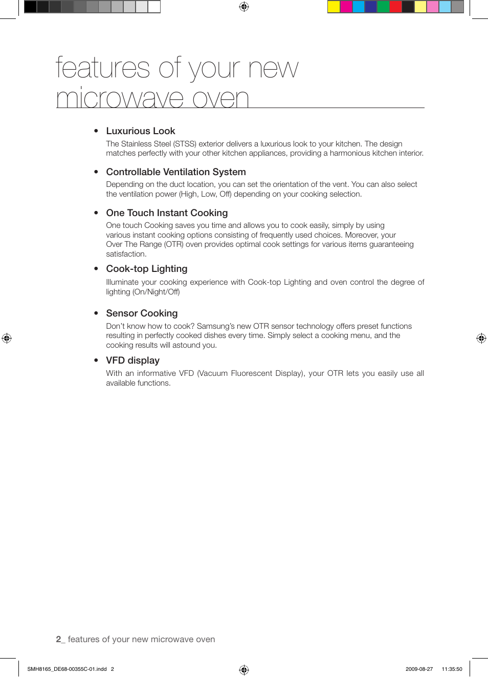Features of your new microwave oven | Samsung SMH8165ST-XAA User Manual | Page 2 / 44