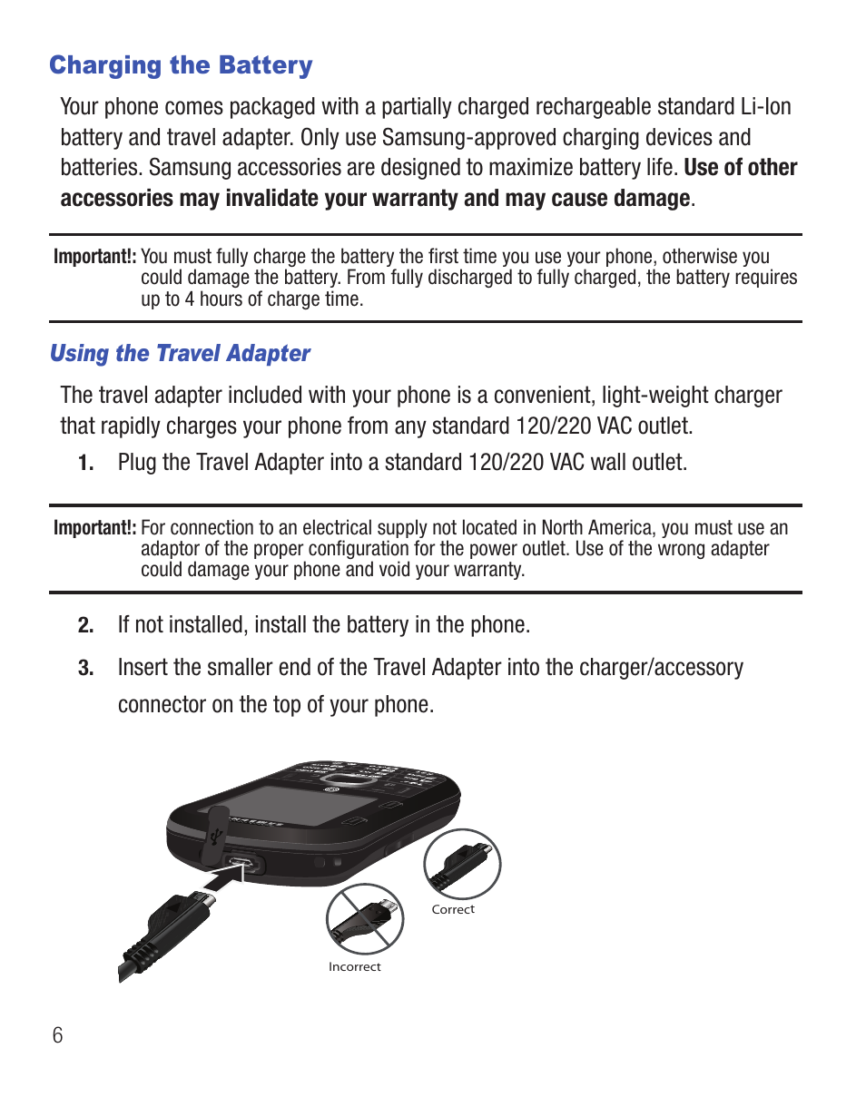 Charging the battery | Samsung SCH-R455ZKATFN User Manual | Page 10 / 113