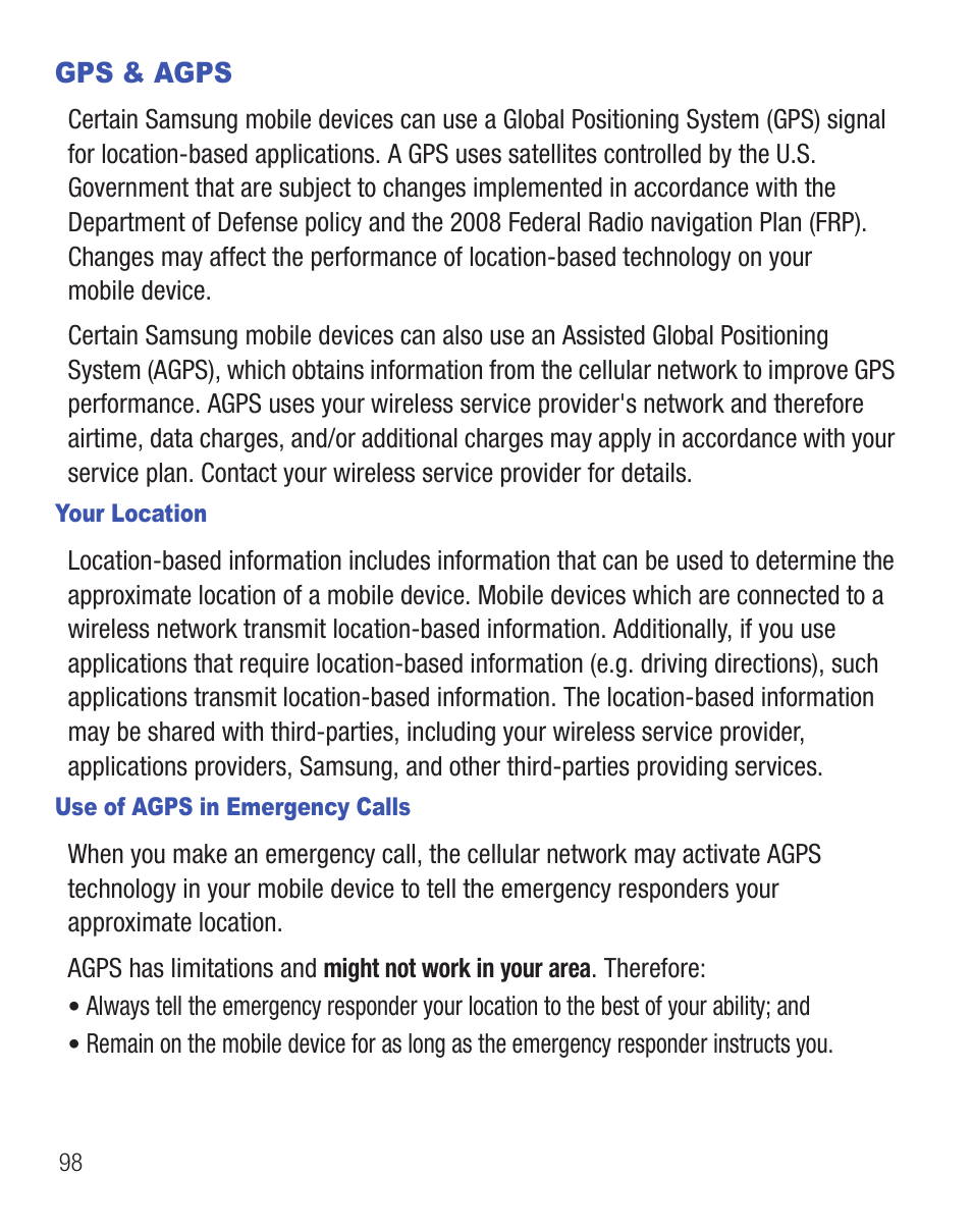 Gps & agps | Samsung SCH-R455ZKATFN User Manual | Page 102 / 113