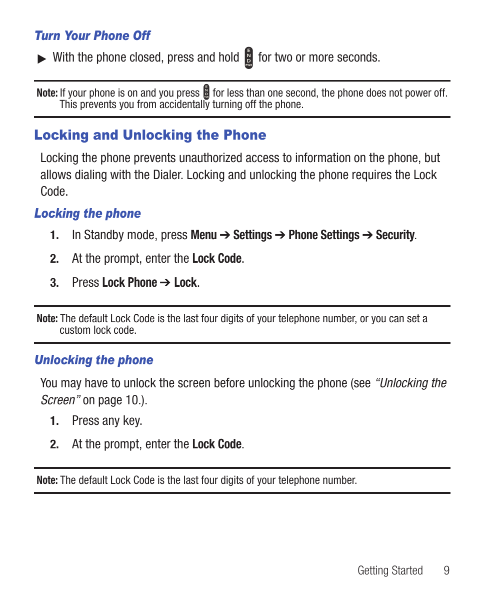 Locking and unlocking the phone | Samsung SCH-R455ZKATFN User Manual | Page 13 / 113