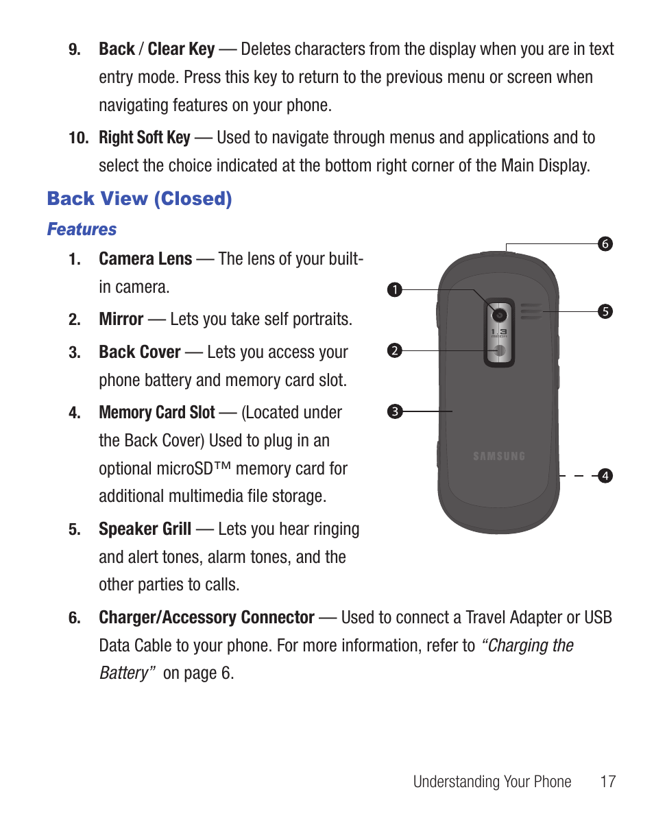 Back view (closed) | Samsung SCH-R455ZKATFN User Manual | Page 21 / 113