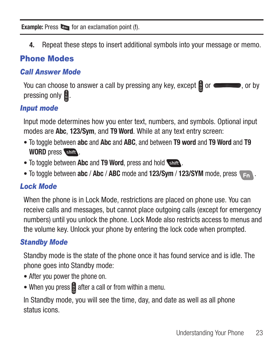 Phone modes | Samsung SCH-R455ZKATFN User Manual | Page 27 / 113