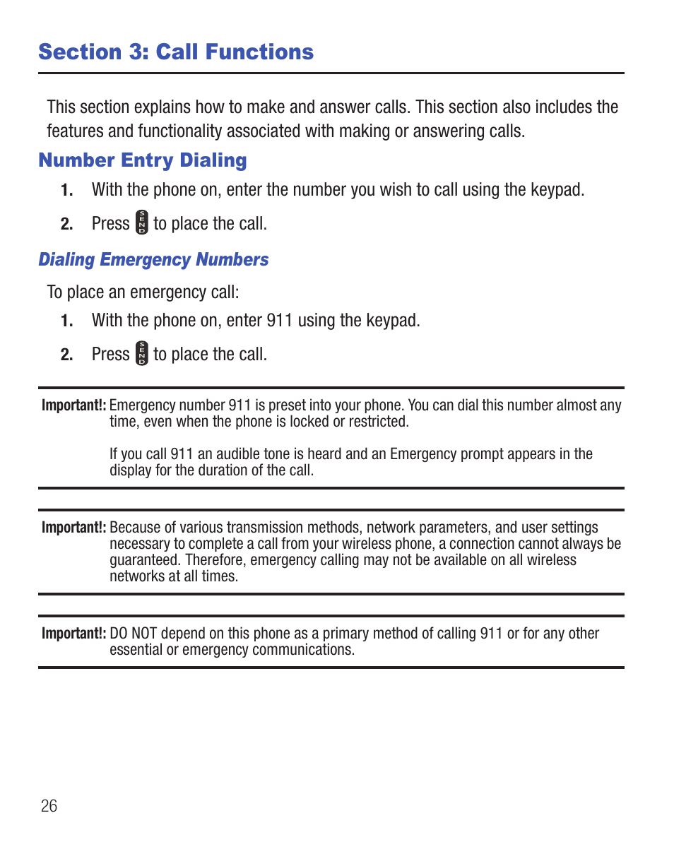 Section 3: call functions, Number entry dialing | Samsung SCH-R455ZKATFN User Manual | Page 30 / 113