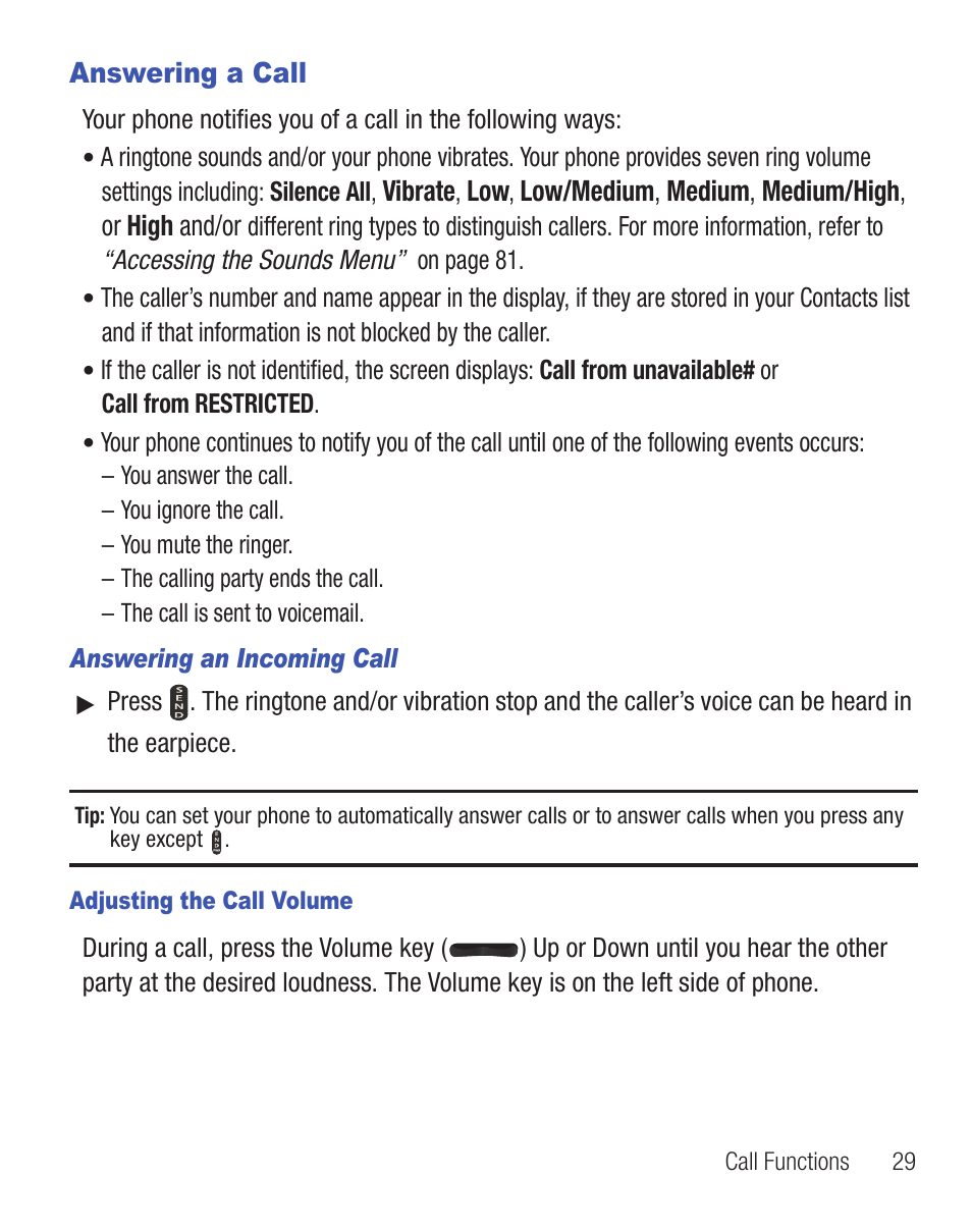 Answering a call | Samsung SCH-R455ZKATFN User Manual | Page 33 / 113