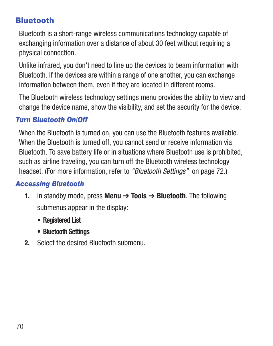 Bluetooth | Samsung SCH-R455ZKATFN User Manual | Page 74 / 113