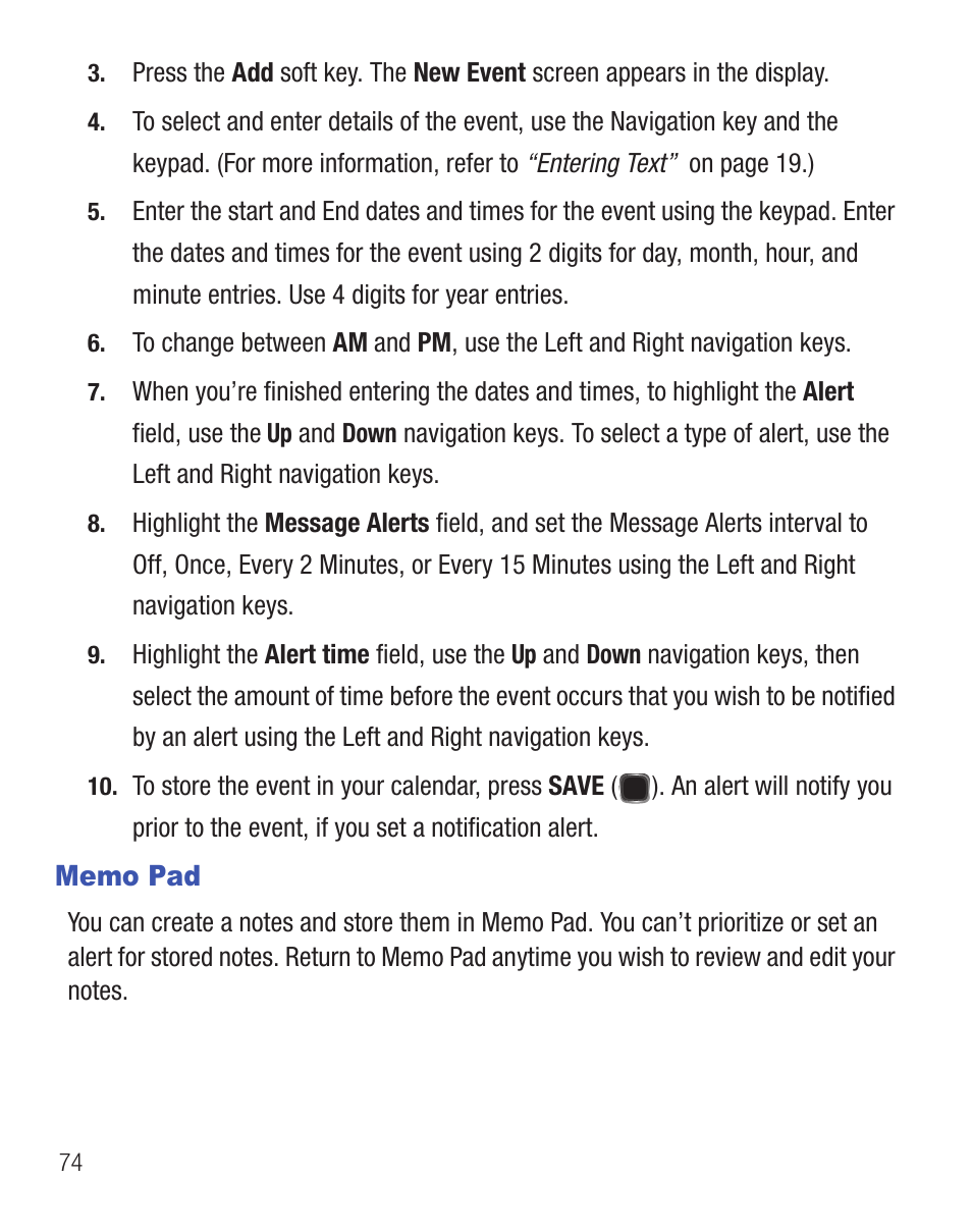 Memo pad | Samsung SCH-R455ZKATFN User Manual | Page 78 / 113