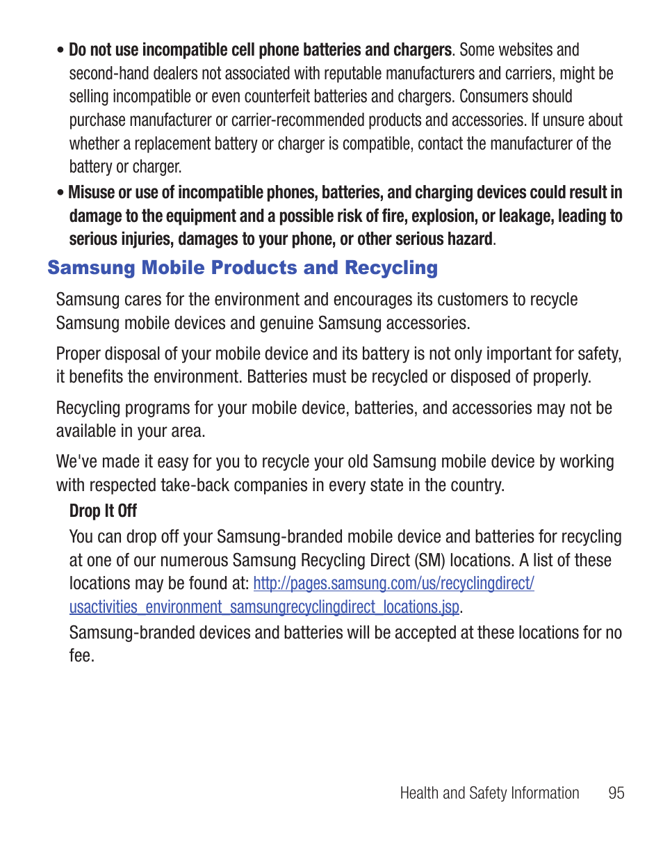 Samsung mobile products and recycling | Samsung SCH-R455ZKATFN User Manual | Page 99 / 113