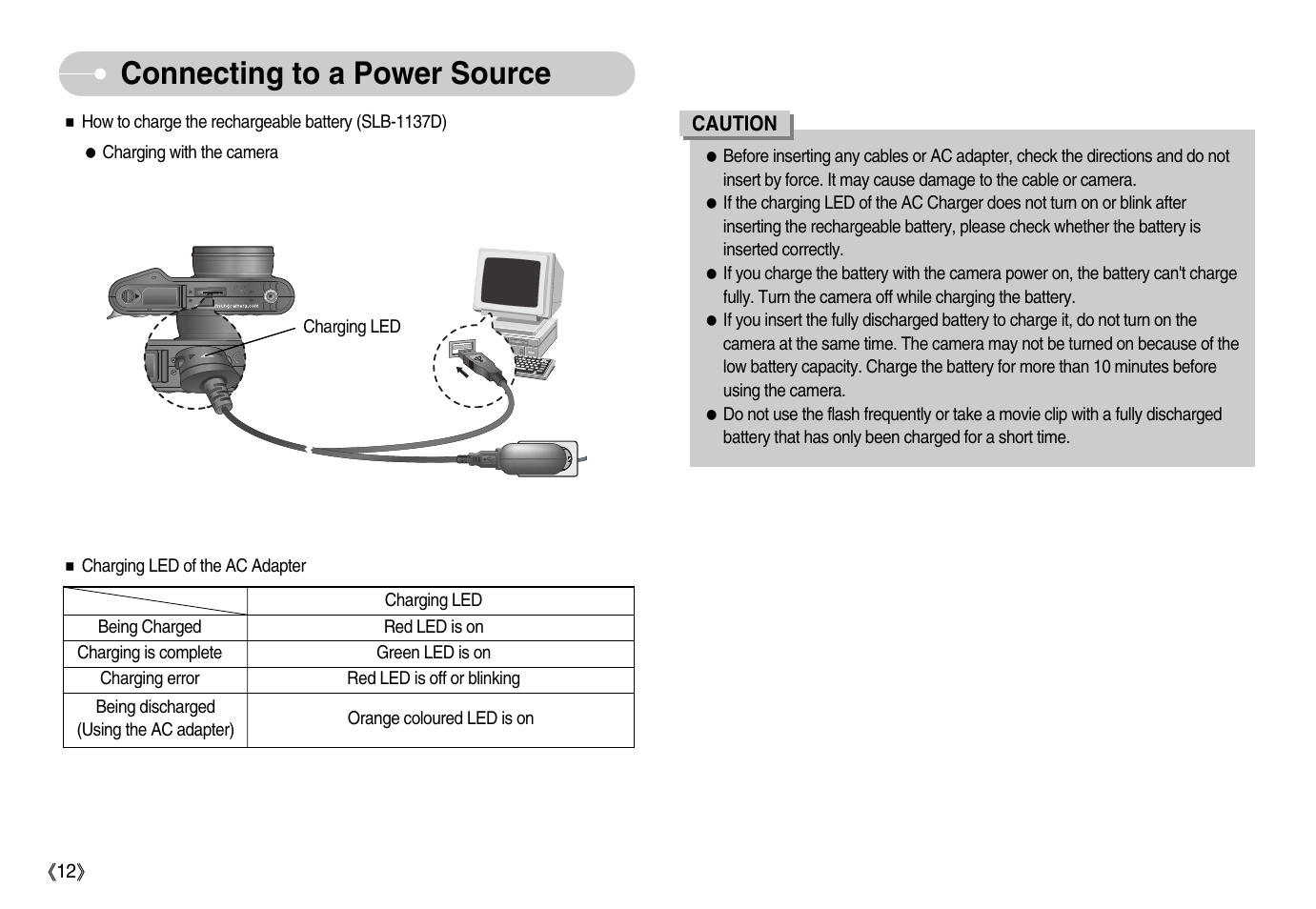 Aconnecting to a power source | Samsung EC-NV11ZBBA-US User Manual | Page 13 / 90