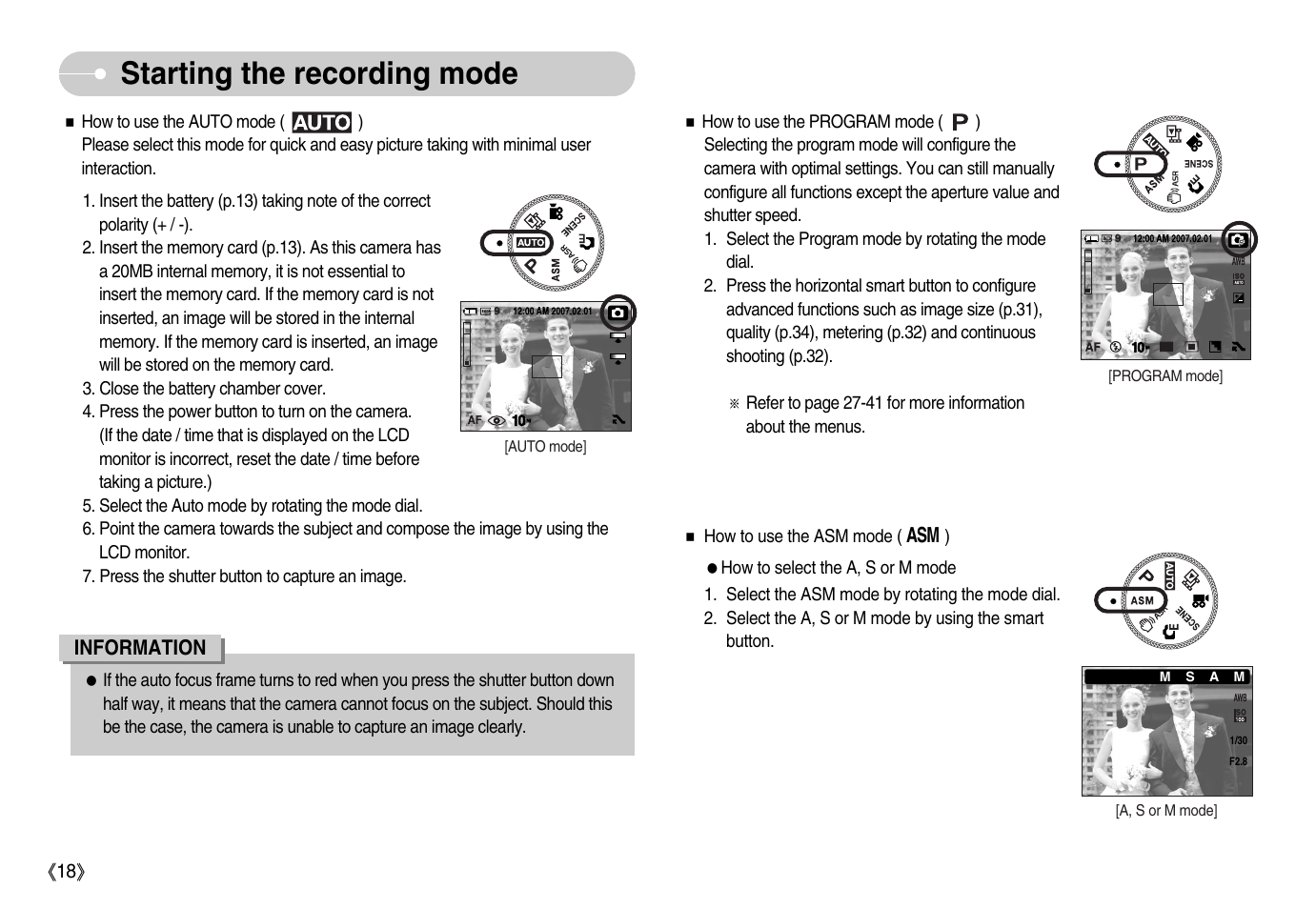 Starting the recording mode | Samsung EC-NV11ZBBA-US User Manual | Page 19 / 90