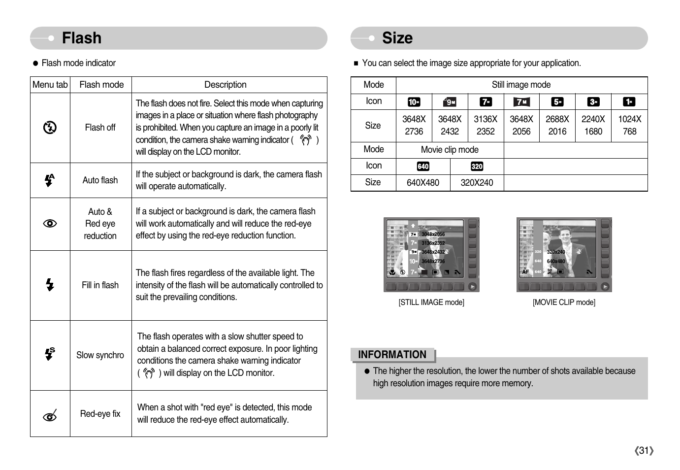 Flash size | Samsung EC-NV11ZBBA-US User Manual | Page 32 / 90