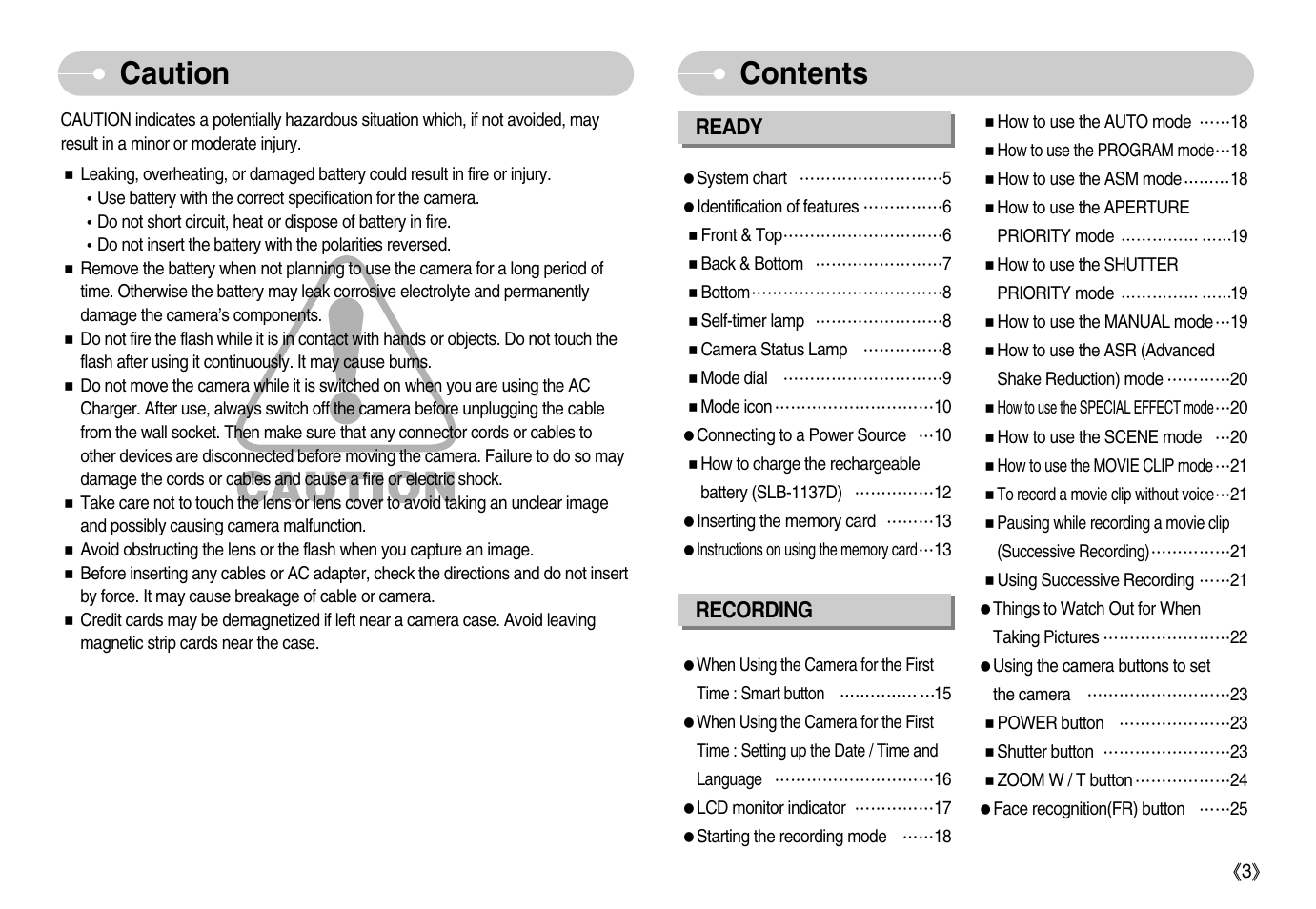 Caution contents | Samsung EC-NV11ZBBA-US User Manual | Page 4 / 90