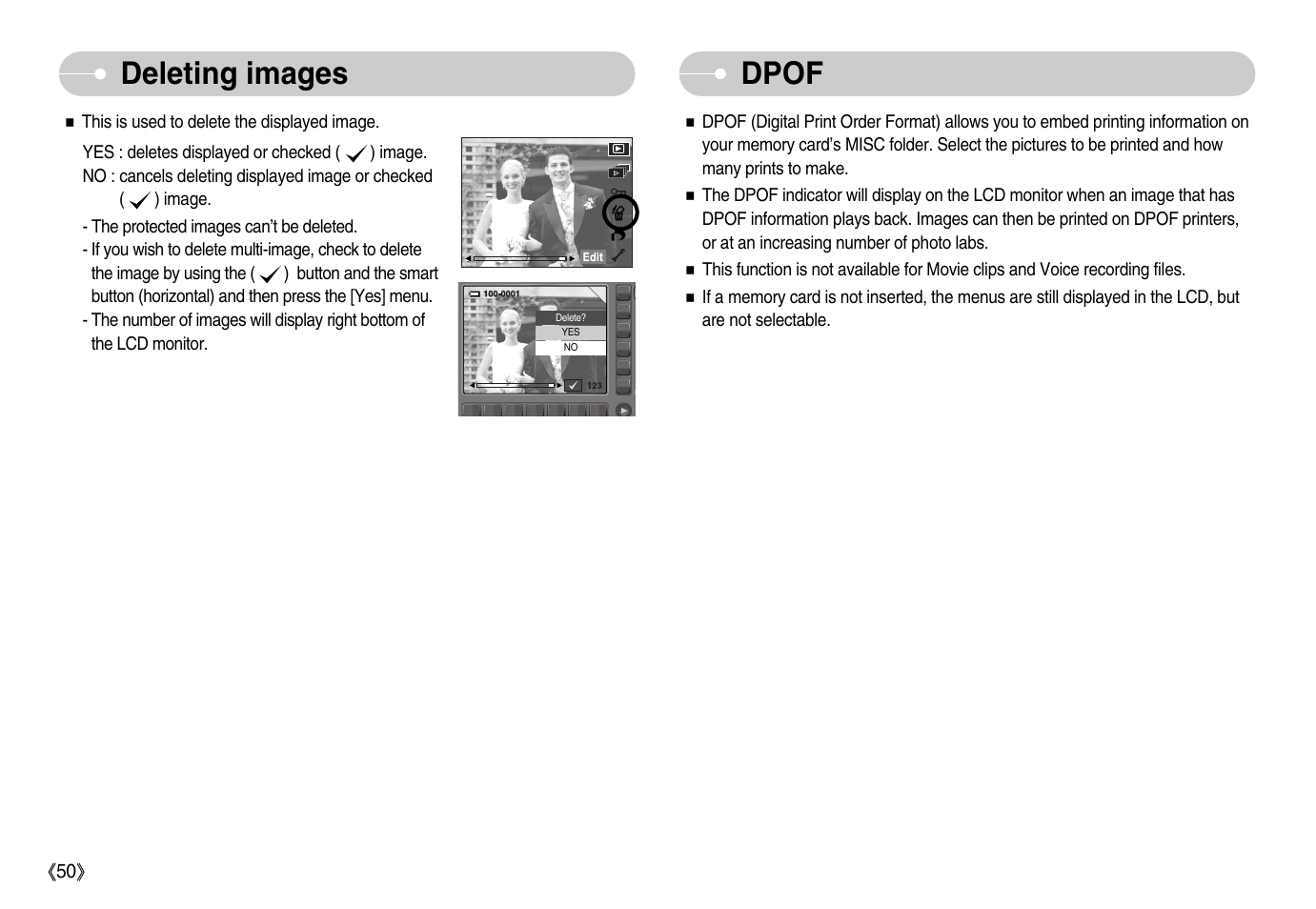 Deleting images dpof | Samsung EC-NV11ZBBA-US User Manual | Page 51 / 90