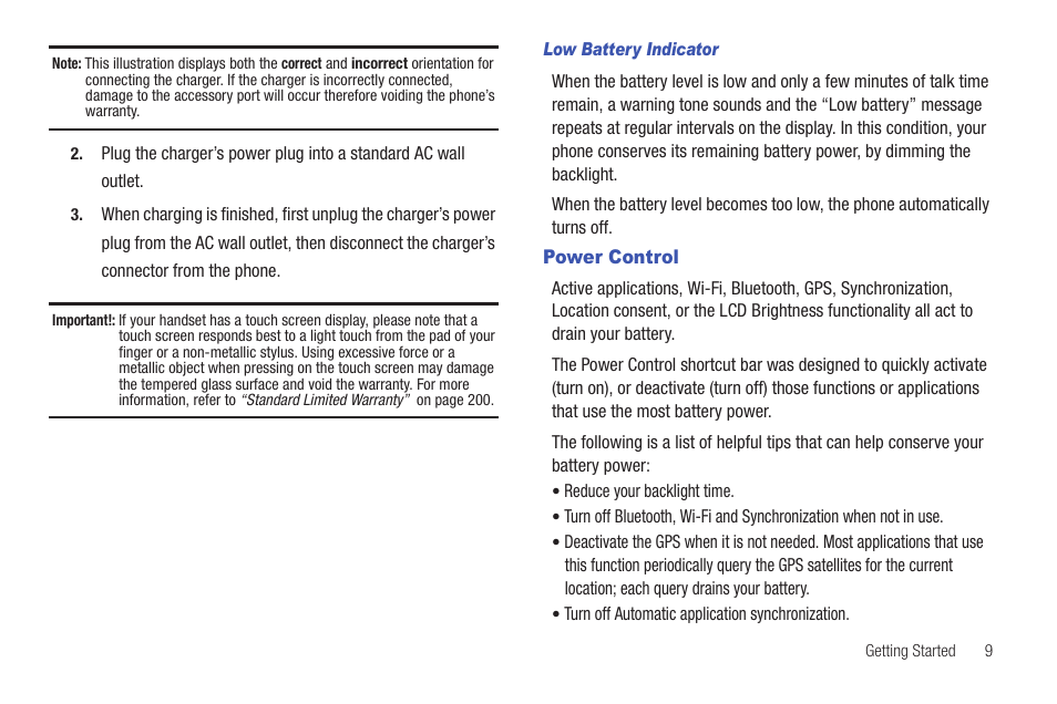 Power control | Samsung SGH-T959ZKBTMK User Manual | Page 13 / 219