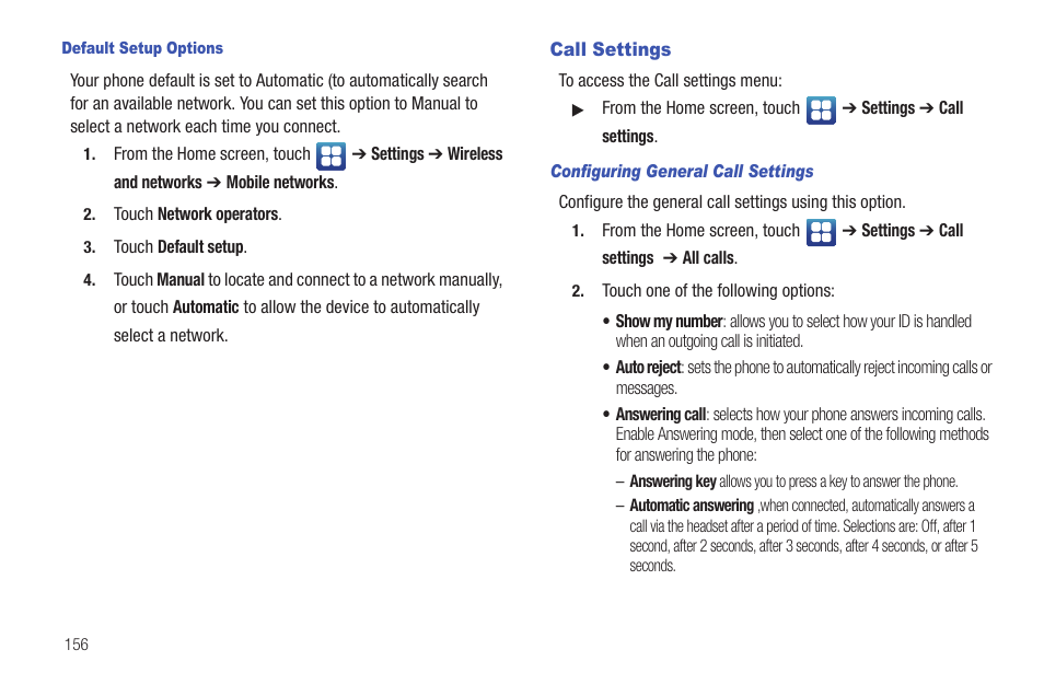 Call settings | Samsung SGH-T959ZKBTMK User Manual | Page 160 / 219