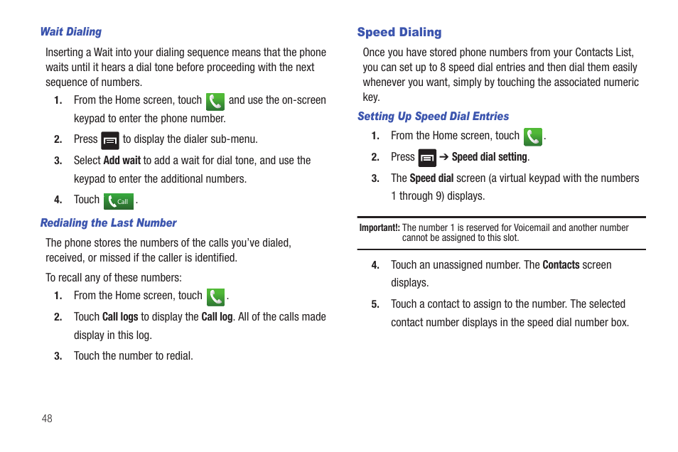 Speed dialing | Samsung SGH-T959ZKBTMK User Manual | Page 52 / 219