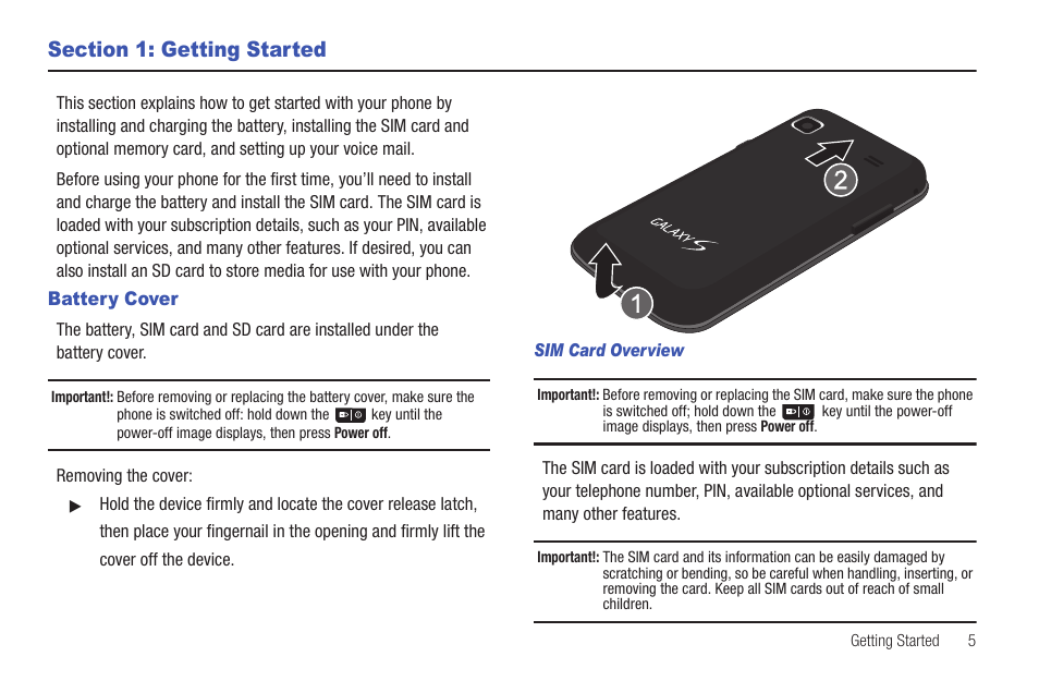 Section 1: getting started, Battery cover | Samsung SGH-T959ZKBTMK User Manual | Page 9 / 219