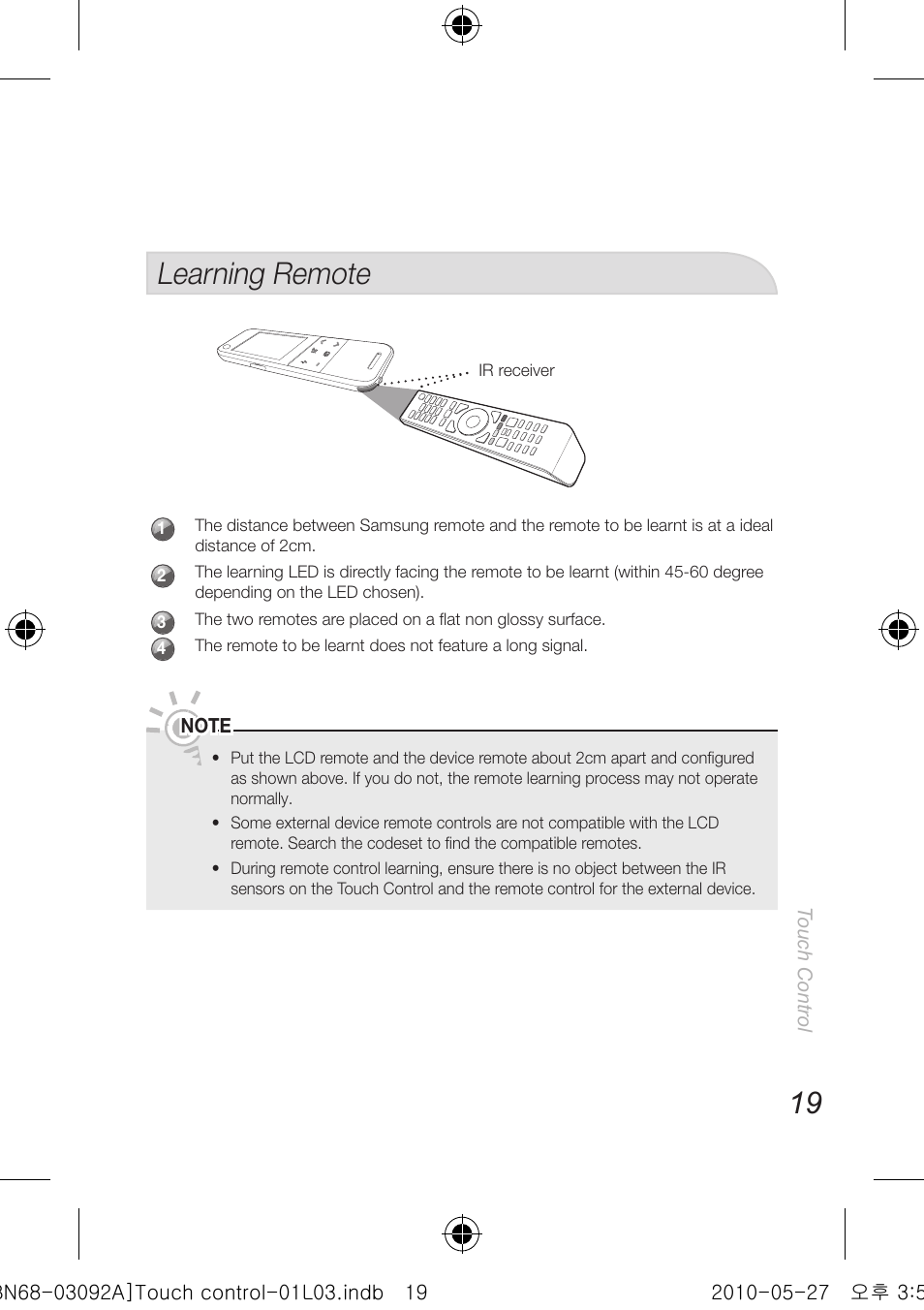 Learning remote | Samsung UN46C9000ZFXZA User Manual | Page 19 / 74