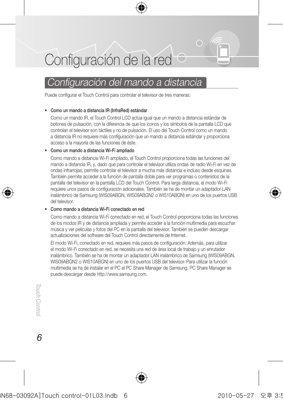 Confi guración de la red, Confi guración del mando a distancia | Samsung UN46C9000ZFXZA User Manual | Page 30 / 74