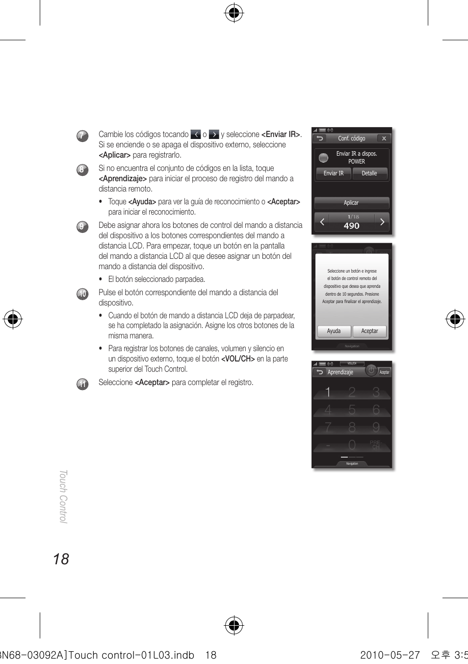Touch control | Samsung UN46C9000ZFXZA User Manual | Page 42 / 74