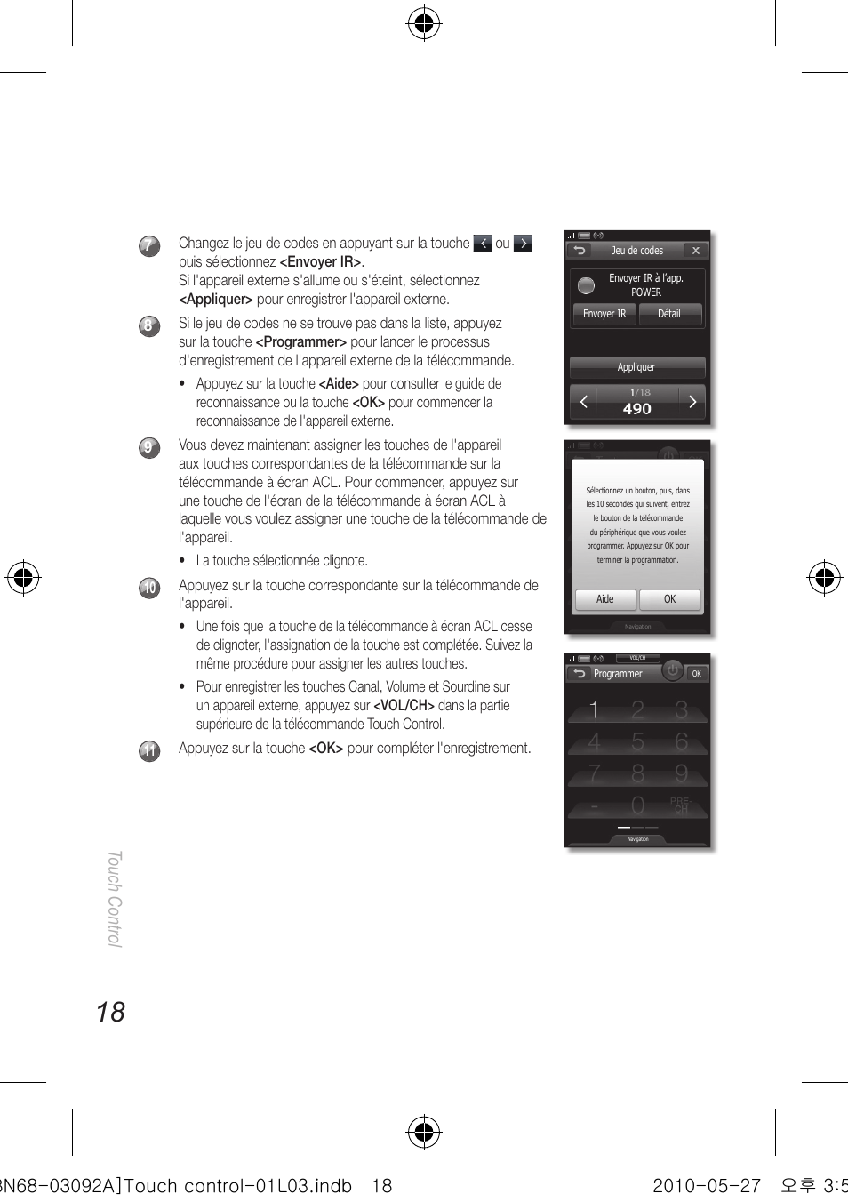 Touch control | Samsung UN46C9000ZFXZA User Manual | Page 66 / 74