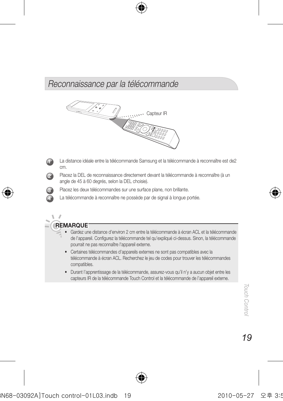 Reconnaissance par la télécommande | Samsung UN46C9000ZFXZA User Manual | Page 67 / 74