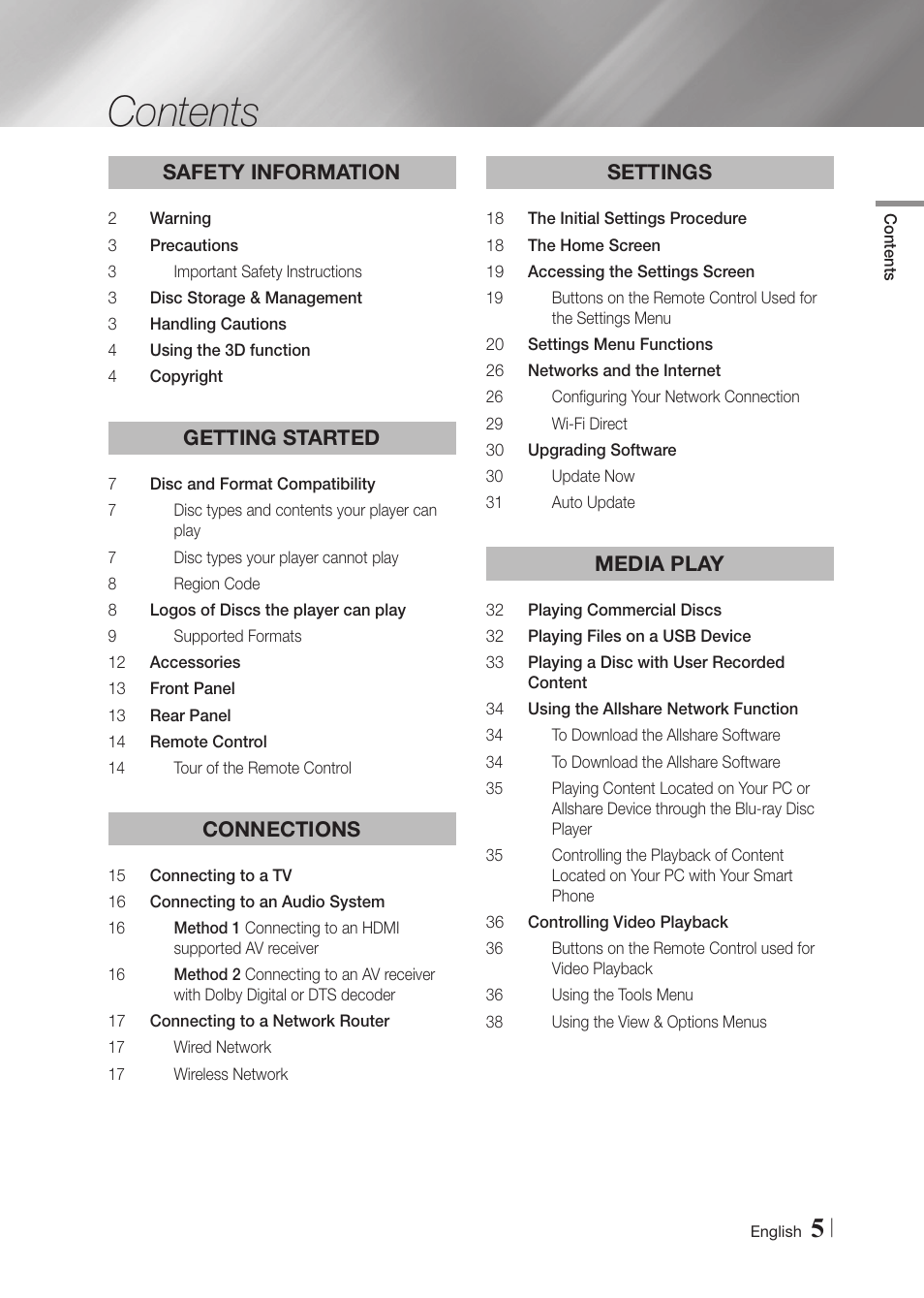 Samsung BD-F5900-ZA User Manual | Page 5 / 68