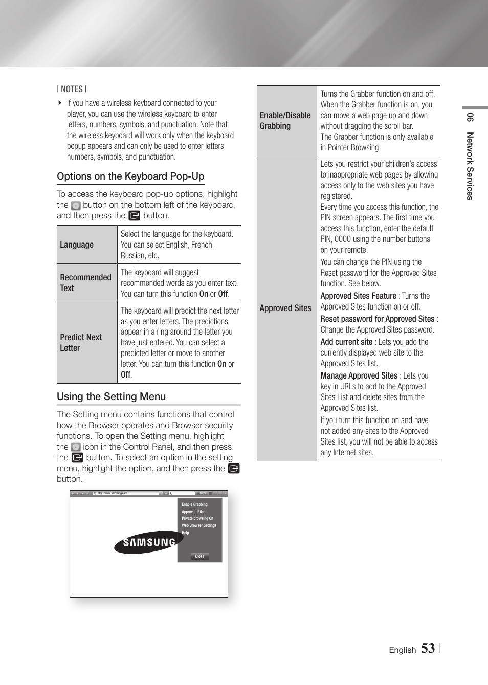 Using the setting menu | Samsung BD-F5900-ZA User Manual | Page 53 / 68