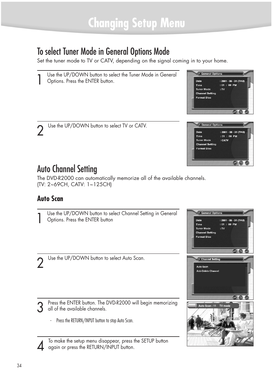 Changing setup menu | Samsung DVD-R2000 User Manual | Page 34 / 65