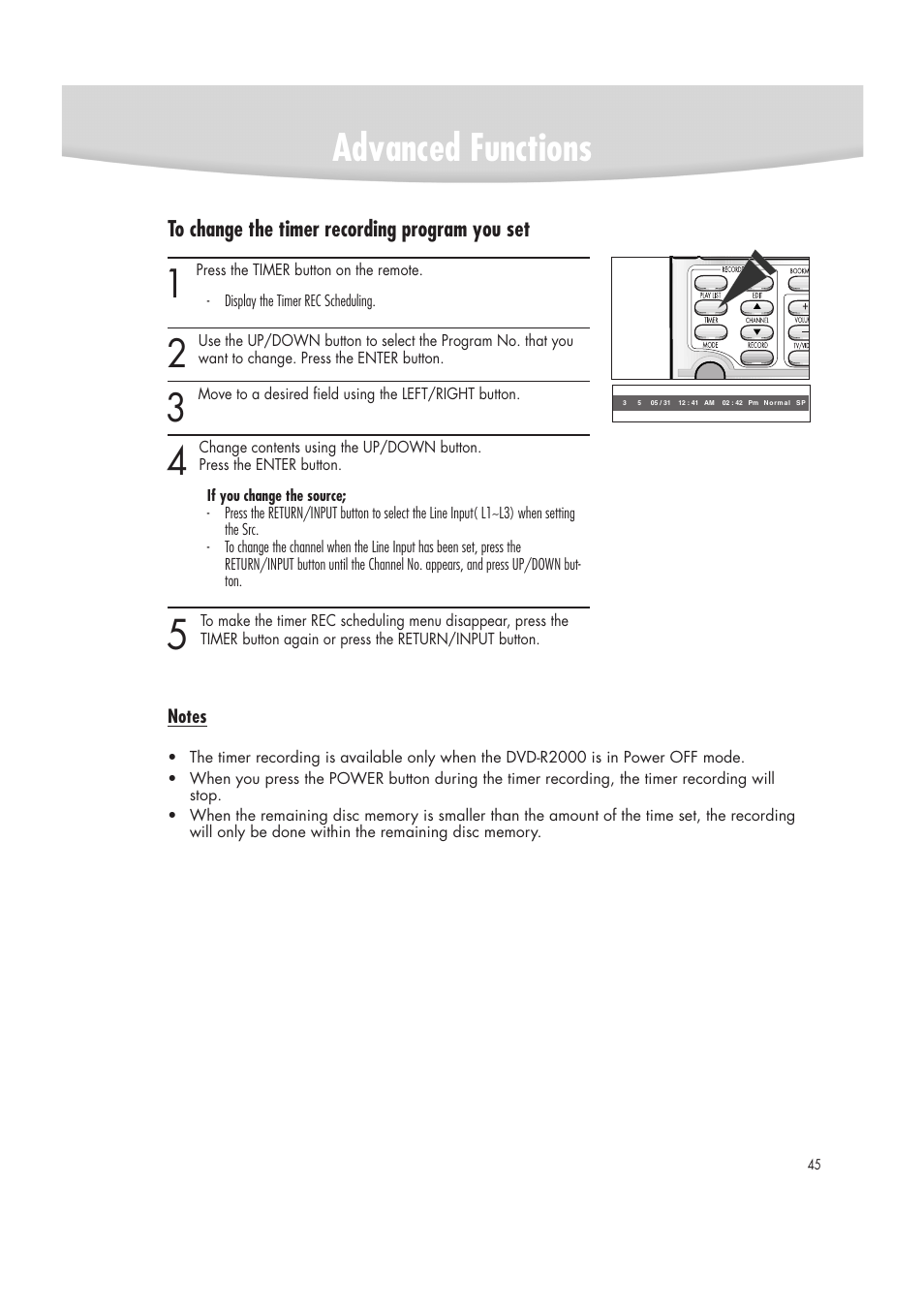 Advanced functions | Samsung DVD-R2000 User Manual | Page 45 / 65