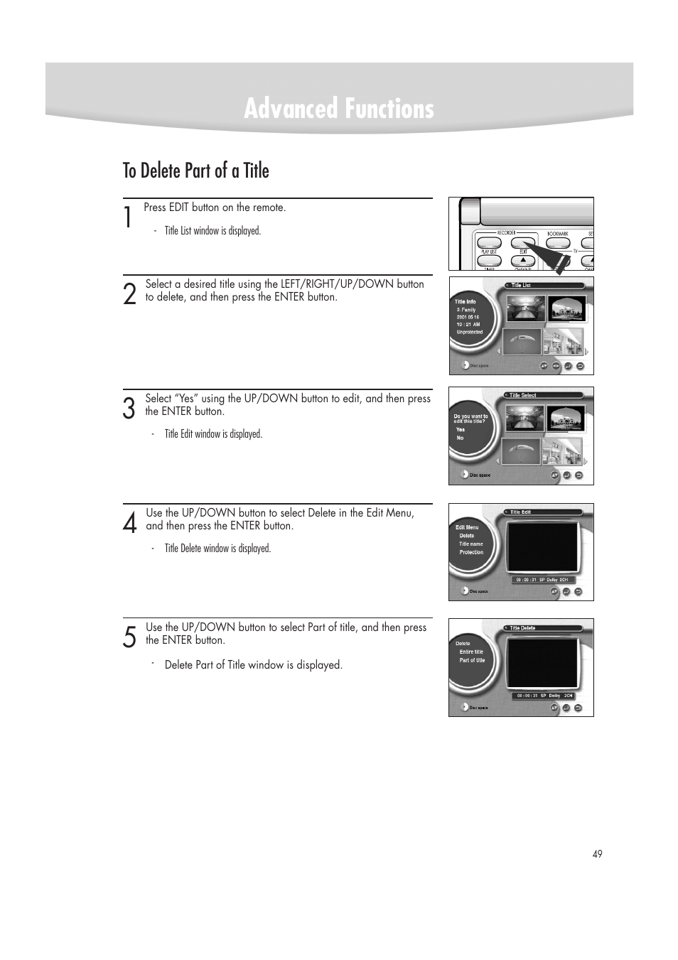 Advanced functions | Samsung DVD-R2000 User Manual | Page 49 / 65