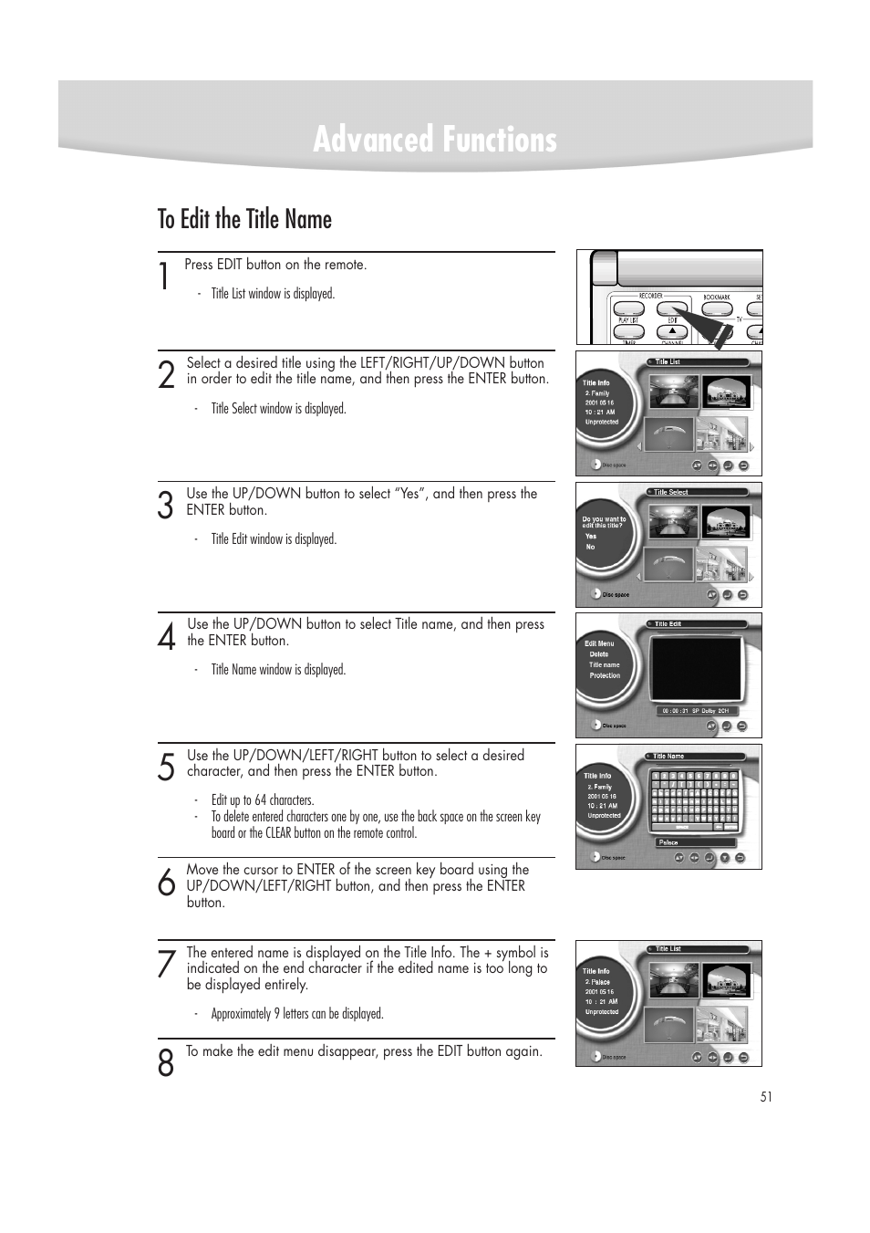 Advanced functions | Samsung DVD-R2000 User Manual | Page 51 / 65