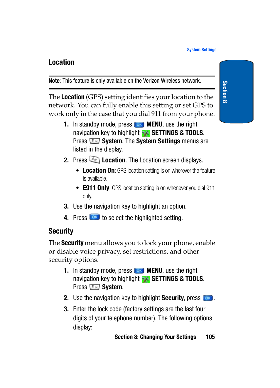 Location, Security | Samsung SCH-A950WRVXAR User Manual | Page 105 / 200