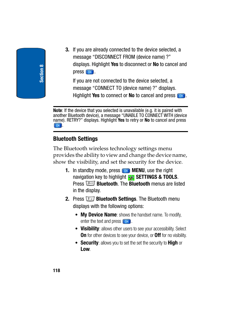 Bluetooth settings | Samsung SCH-A950WRVXAR User Manual | Page 118 / 200