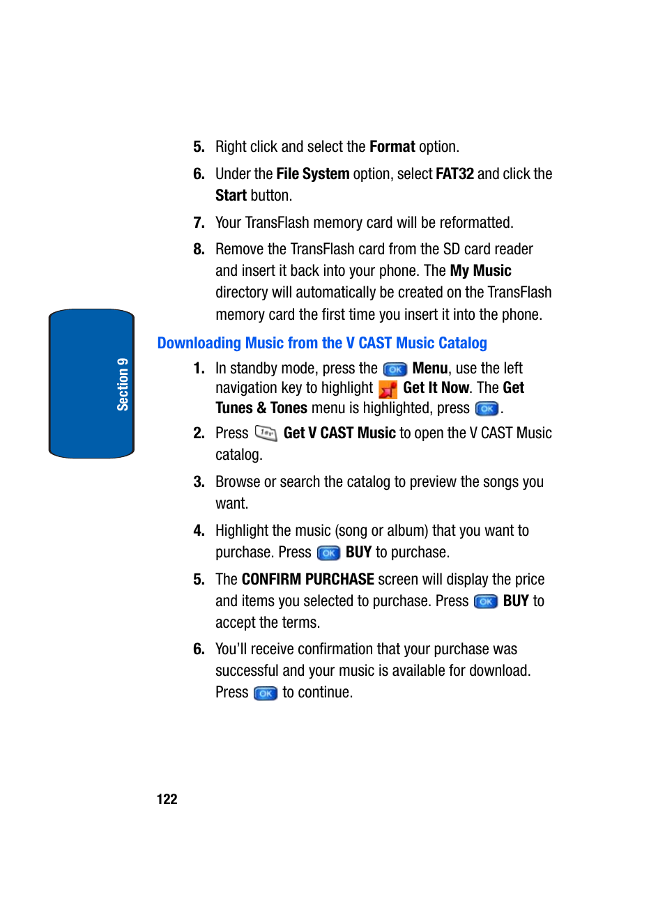 Downloading music from the v cast music catalog | Samsung SCH-A950WRVXAR User Manual | Page 122 / 200