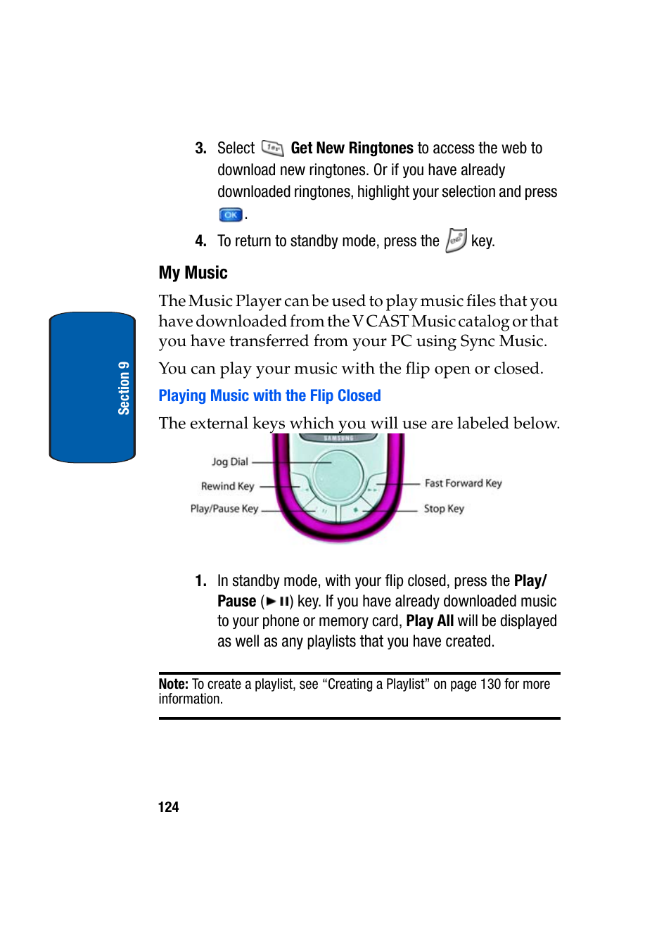 My music, Playing music with the flip closed | Samsung SCH-A950WRVXAR User Manual | Page 124 / 200