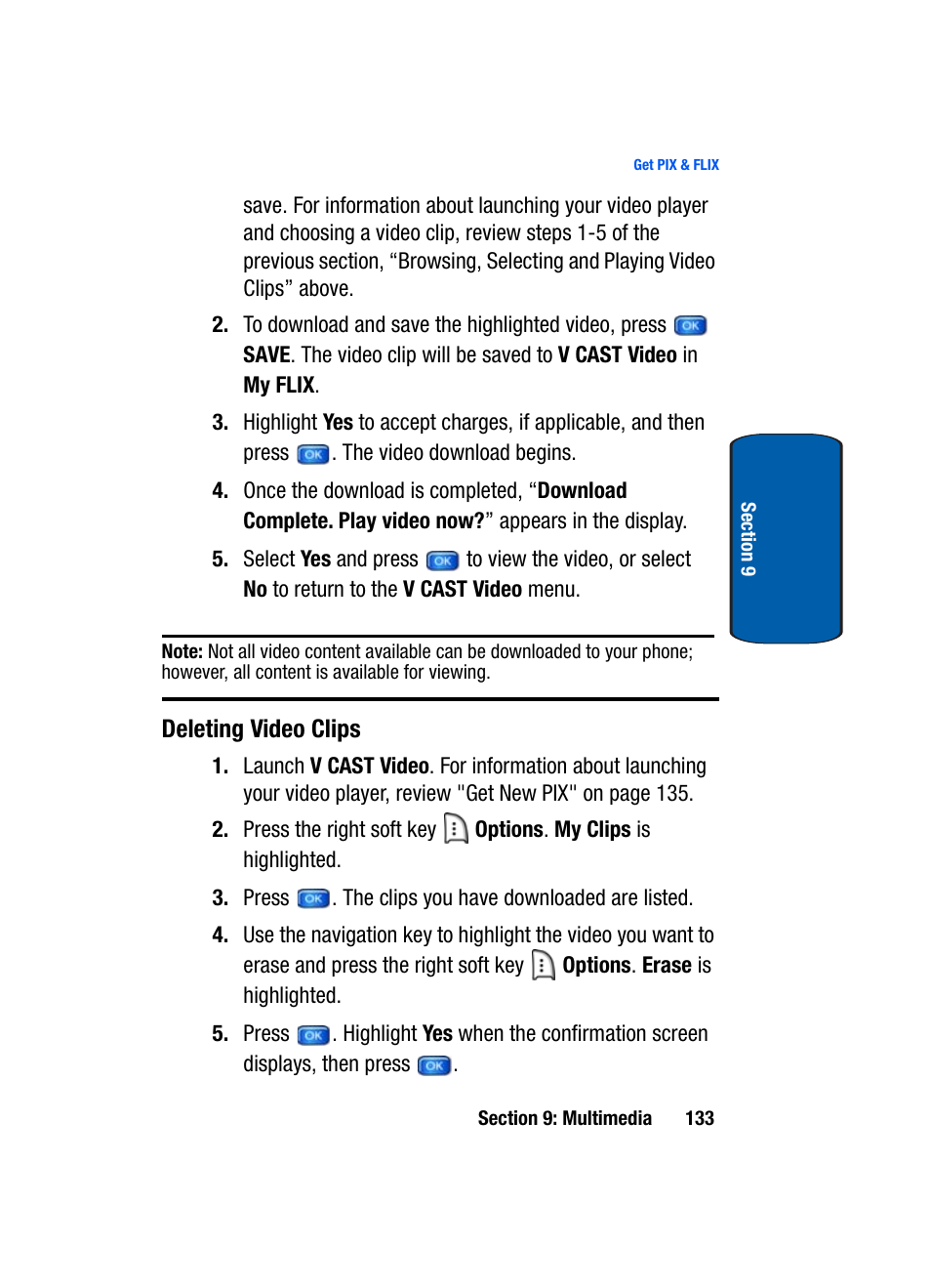 Deleting video clips | Samsung SCH-A950WRVXAR User Manual | Page 133 / 200