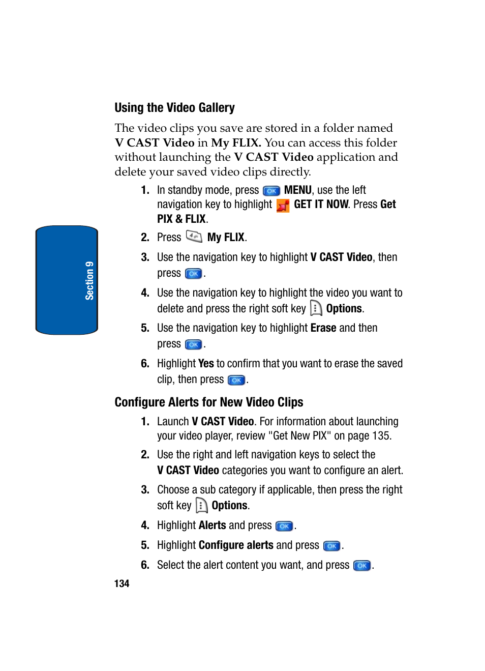 Using the video gallery, Configure alerts for new video clips | Samsung SCH-A950WRVXAR User Manual | Page 134 / 200