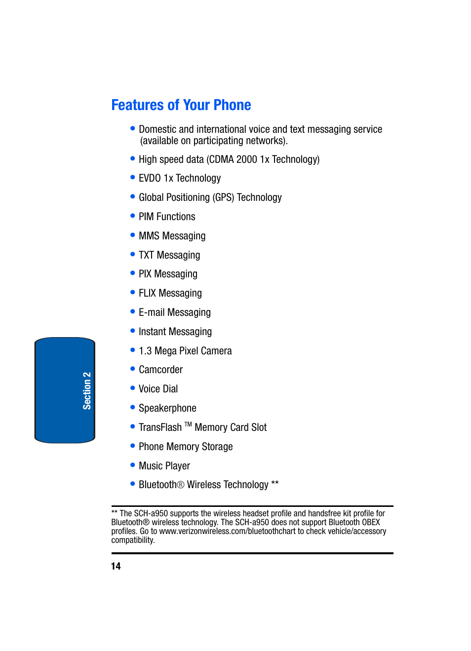 Features of your phone | Samsung SCH-A950WRVXAR User Manual | Page 14 / 200