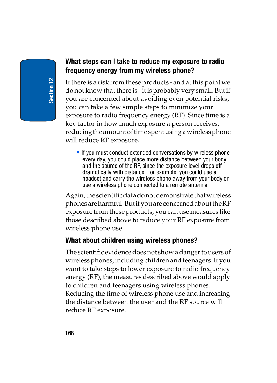 What about children using wireless phones | Samsung SCH-A950WRVXAR User Manual | Page 168 / 200